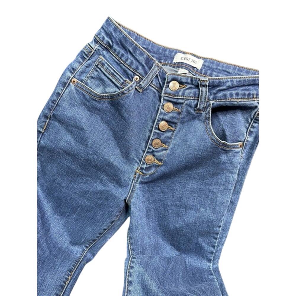 C' EST‎ TOI Black Label High Rise Button Fly Wide Flare Jeans Size 5/24 X 32